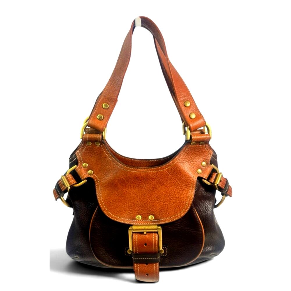 Mulberry Two-Tone Brown & Tan Leather Shoulder Bag with Buckle